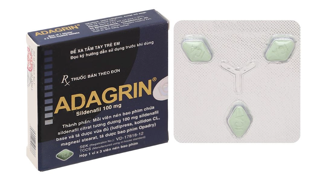 Thuốc trị rối loạn cương dương Adagrin 100mg (mẫu mới) hộp 3 viên