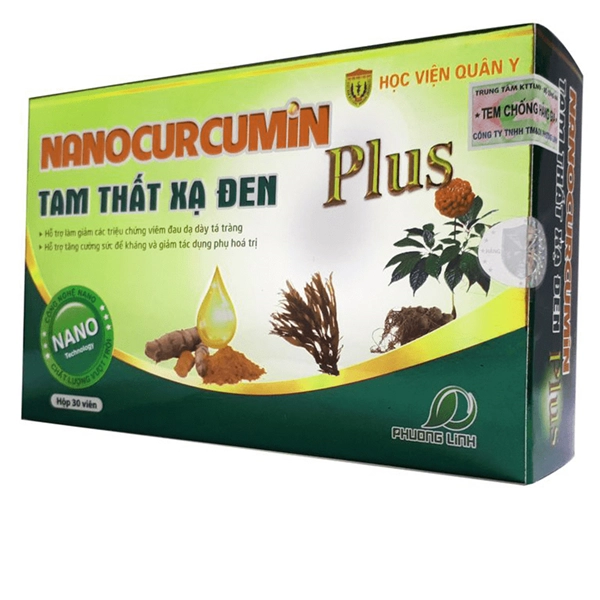 Viên uống hỗ trợ điều trị viêm loét dạ dày tá tràng Nanocurcumin Tam Thất Xạ Đen Plus HVQY hộp 30 viên