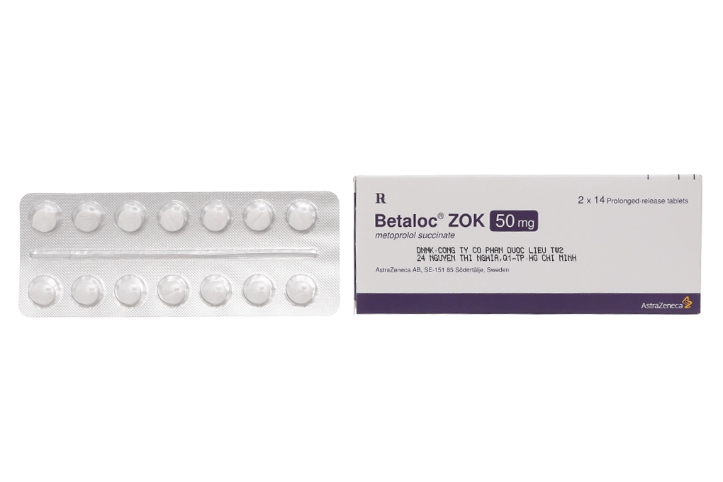 Thuốc trị cao huyết áp, đau thắt ngực Betaloc ZOK 50mg hộp 28 viên