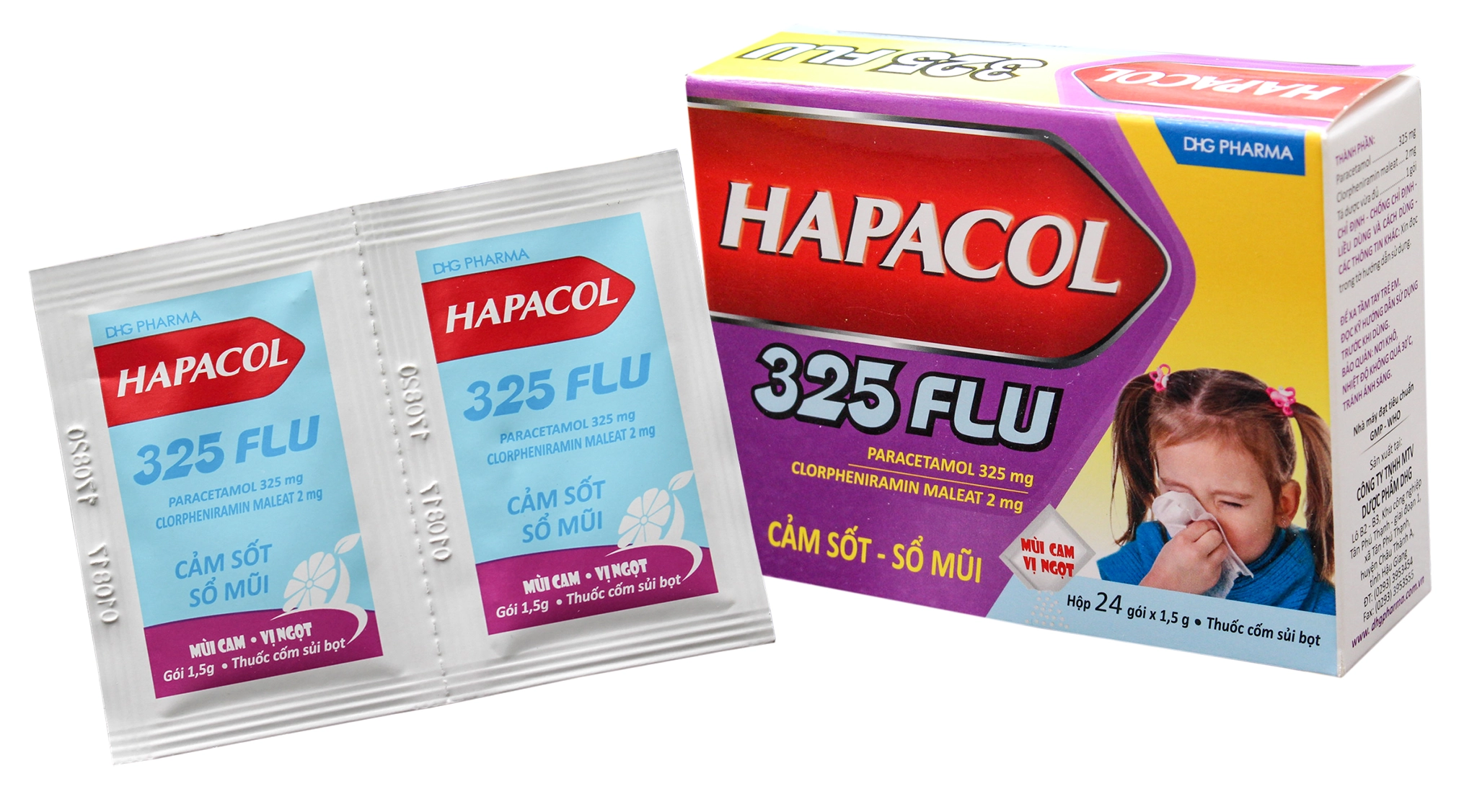 Thuốc trị cảm sốt, sổ mũi Hapacol 325 Flu  hộp 24 gói