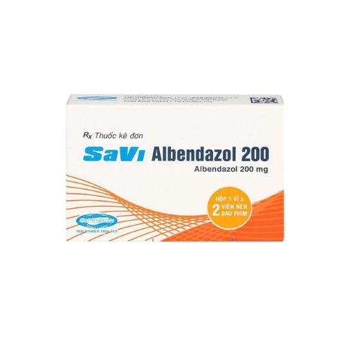 Thuốc điều trị nhiễm ấu trùng sán lợn SaVi Albendazol 200 hộp 1 vỉ x 2 viên