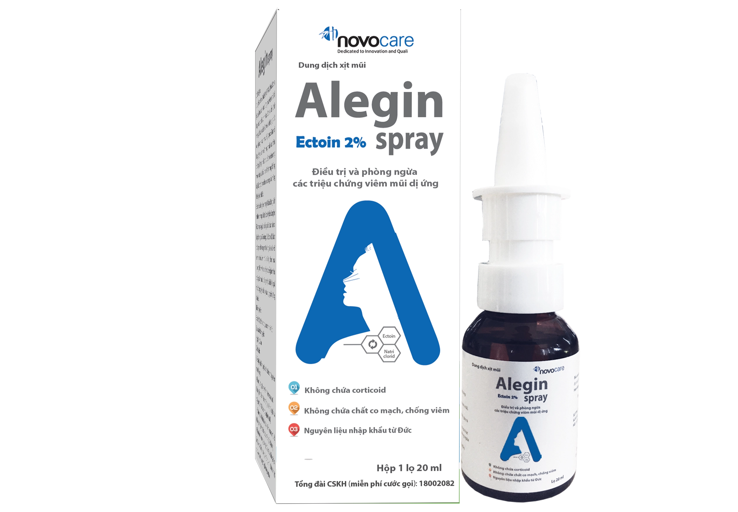 Dung dịch xịt mũi Alegin Spray Ectoin 2% hộp 1 chai 20ml
