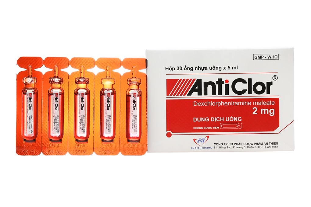Thuốc trị viêm mũi dị ứng, mày đay AntiClor 2mg hộp 30 ống x 5ml