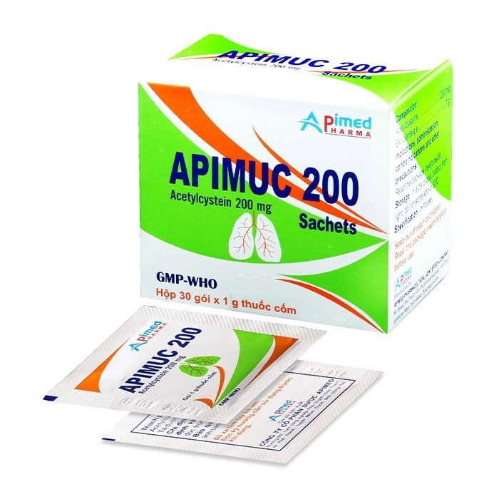 Tiêu nhầy trong các bệnh phế quản-phổi cấp APIMUC 200 hộp 30 gói x 1g