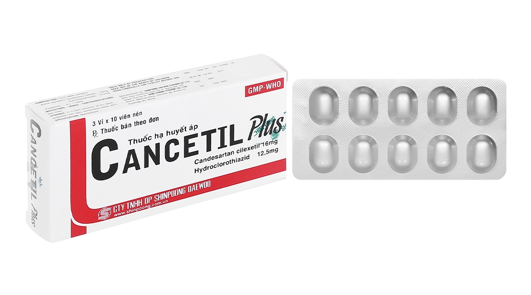 Thuốc điều trị tăng huyết áp Cancetil Plus hộp 3 vỉ x 10 viên nén