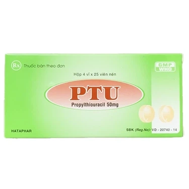 Thuốc điều trị bệnh Basedow nhẹ hoặc trung bình PTU 50mg Hataphar hộp 4 vỉ x 25 viên