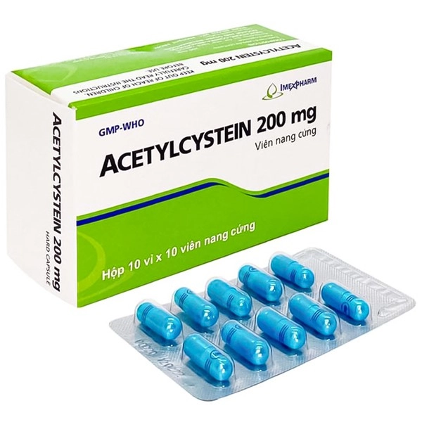 Thuốc long đờm Acetylcystein 200mg Imexpharm hộp 10 vỉ x 10 viên nang cứng