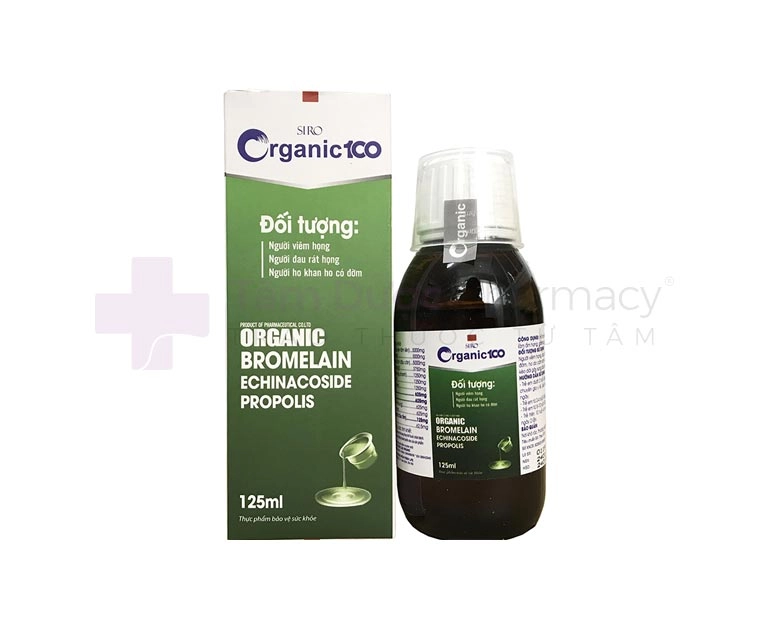 Siro hỗ trợ trị ho Organic 100 (xanh lá cây) hộp 1 chai 125 ml