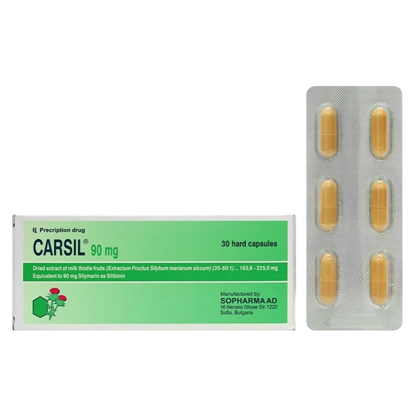 Thuốc điều trị viêm gan, xơ gan, gan nhiễm mỡ Carsil 90mg hộp 5 vỉ x 6 viên