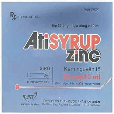 Siro điều trị thiếu kẽm Atisyrup Zinc 20mg/10ml An Thiên hộp 30 ống x 10ml