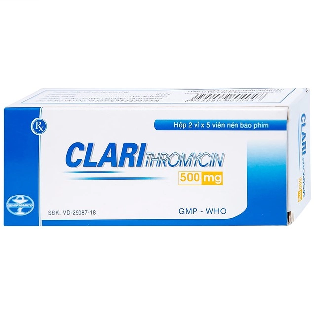 Thuốc kháng sinh Clarithromycin 500mg Quapharco hộp 2 vỉ x 5 viên