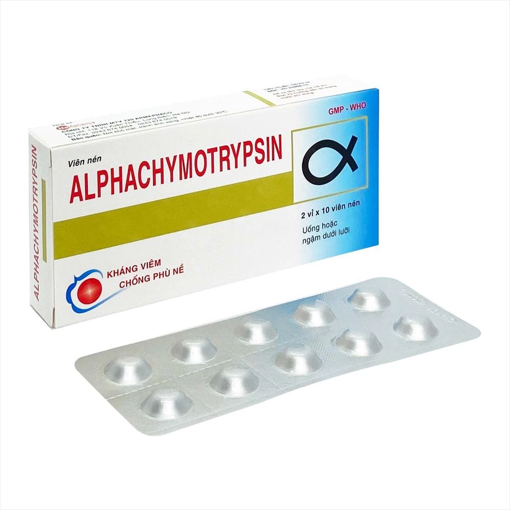 Thuốc kháng viêm dạng men ALPHACHYMOTRYPSIN (Armephaco) hộp 2 vỉ x 10 viên