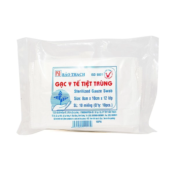 Gạc y tế tiệt trùng Bảo Thạch gói 10 miếng 8cm x 10cm x 12 lớp
