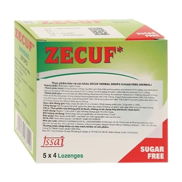 Bổ phế, giảm ho viên ngậm Zecuf Herbal Drops Sugar Free hộp 5 vỉ x 4 viên