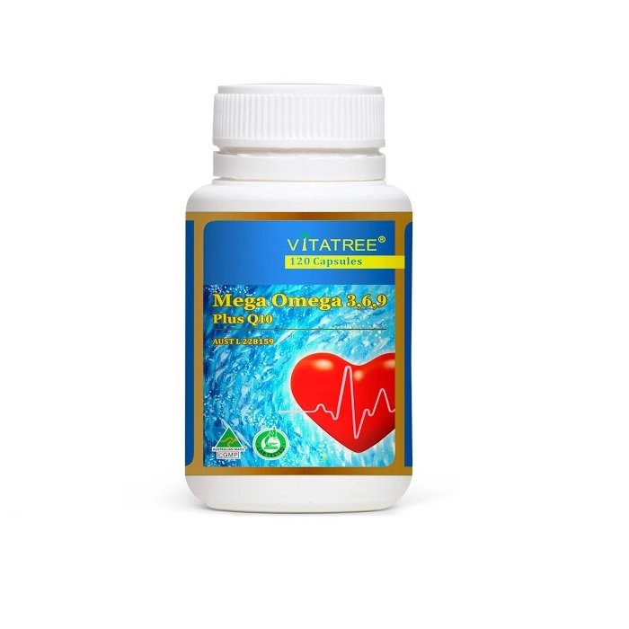 Viên uống bổ sung VITATREE Mega Omega 3, 6, 9 Plus Q10 lọ 120 viên