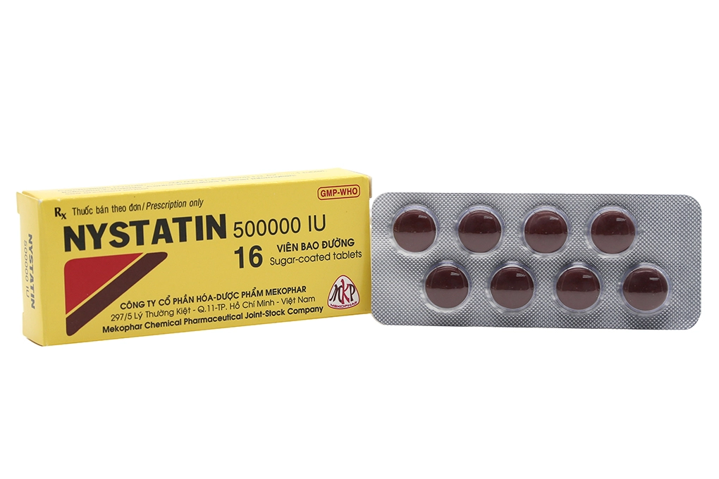 Thuốc trị nấm Nystatin 500000IU Mekophar hộp 16 viên
