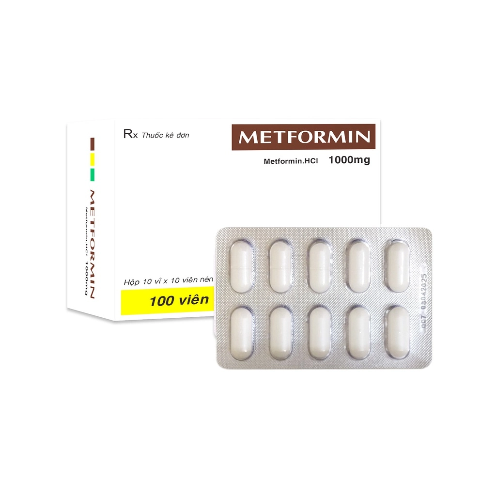 Thuốc điều trị đái tháo đường Typ II METFORMIN 1000mg TV.PHARM hộp 10 vỉ x 10 viên nén bao phim