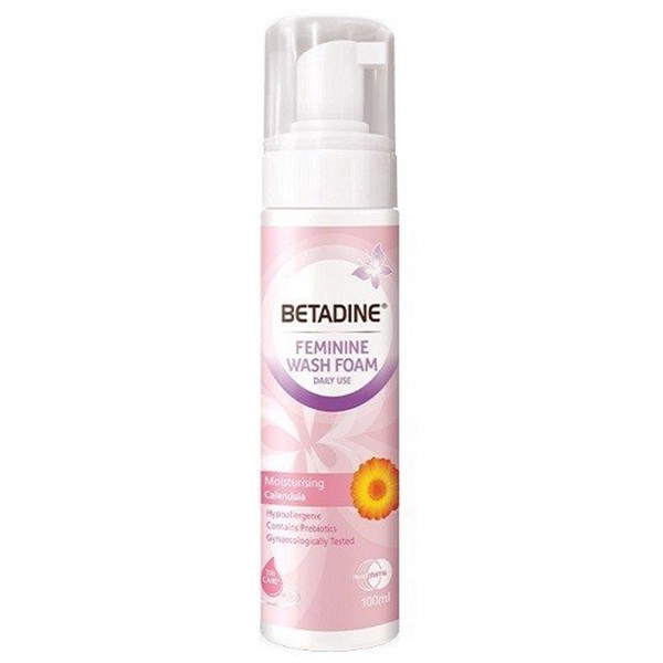 Bọt vệ sinh phụ nữ Betadine Feminine Wash Foam Moisturising Calendula kháng khuẩn (hồng) chai 100ml