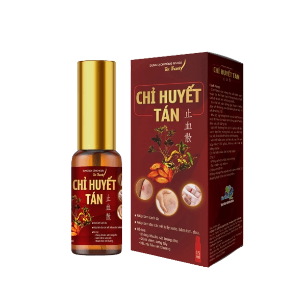 Dung dịch dùng ngoài giúp làm sạch da, dịu các vết trầy xước, bầm tím Chỉ Huyết Tán (Tất Thành Pharma) hộp 1 lọ 15ml