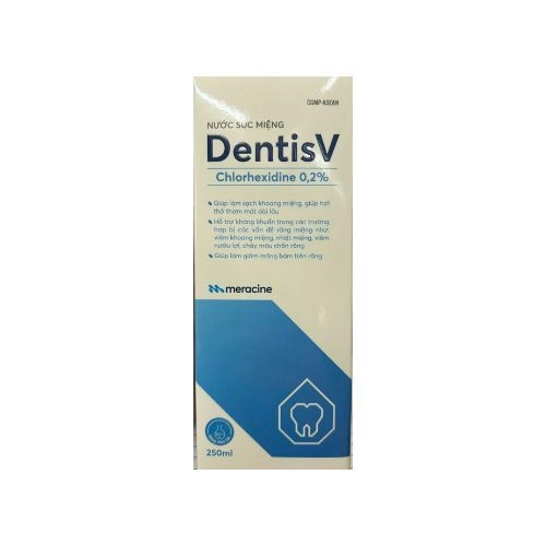 Nước súc miệng giúp làm sạch khoang miệng, ngăn ngừa mảng bám DentisV Chlorhexidine 0.2% hộp 1 lọ x 250ml