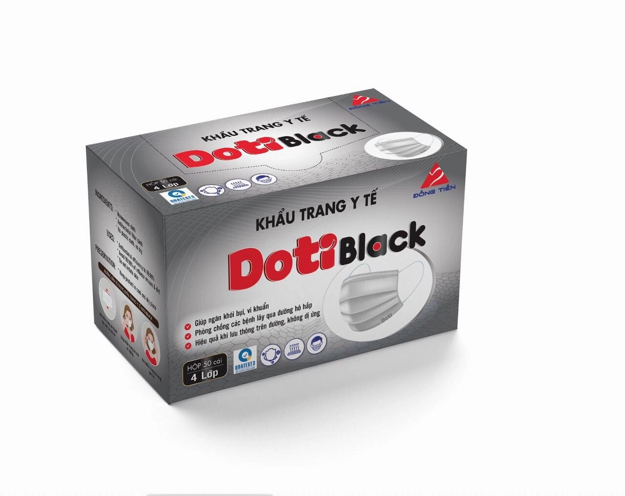 Khẩu trang y tế 4 lớp Doti Black (xám) hộp 50 cái