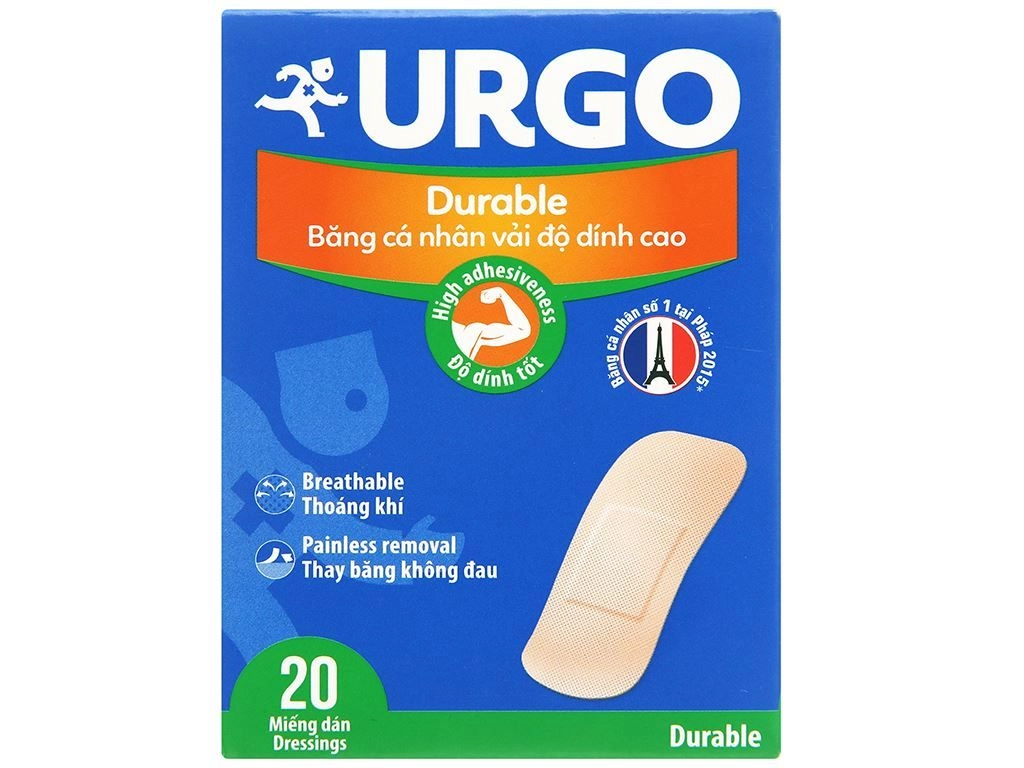 Băng cá nhân vải độ dính cao Urgo Durable hộp 20 miếng
