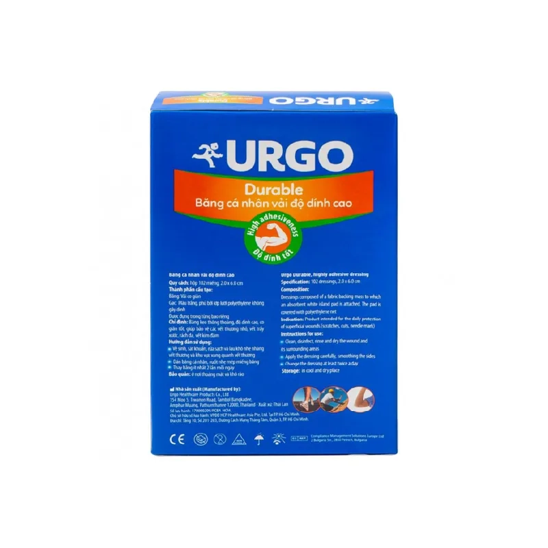 Băng cá nhân vải độ dính cao Urgo Durable hộp 102 miếng