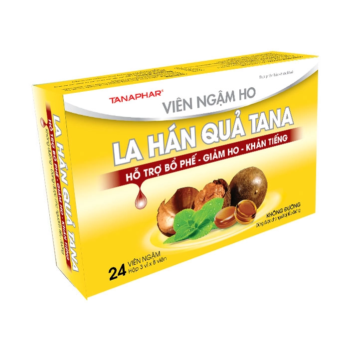 Viên ngậm ho La Hán Quả Ngậm TANA không đường hộp 3 vỉ x 8 viên
