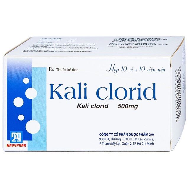 Phòng và điều trị các chứng giảm kali huyết Kali Clorid 500mg Nadyphar hộp 10 vỉ x 10 viên