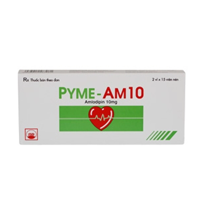 Thuốc trị tăng huyết áp, đau thắt ngực Pyme AM10 hộp 2 vỉ x 15 viên