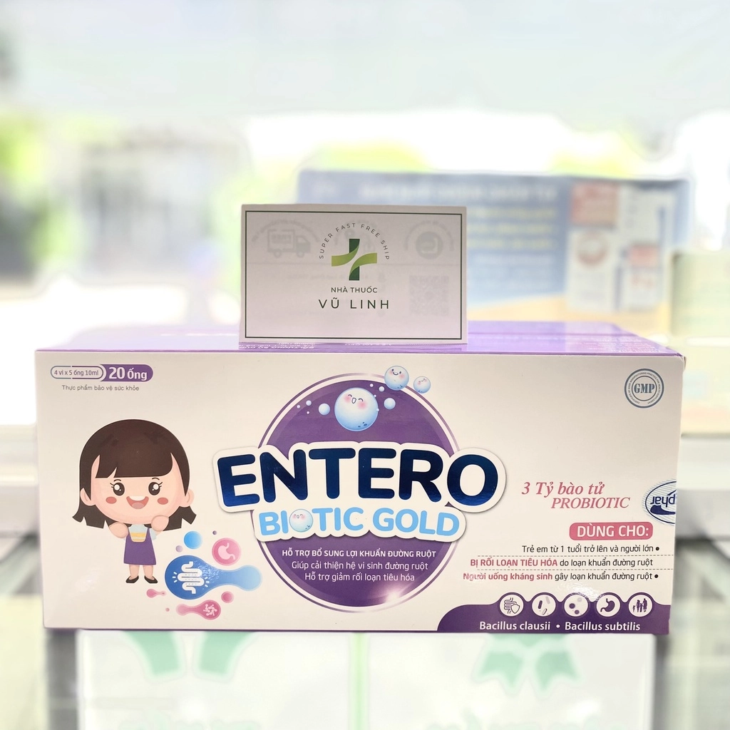 Bổ sung lợi khuẩn đường ruột, giảm rối loạn tiêu hoá Entero Biotic Gold hộp 4 vỉ x 5 ống x 10ml