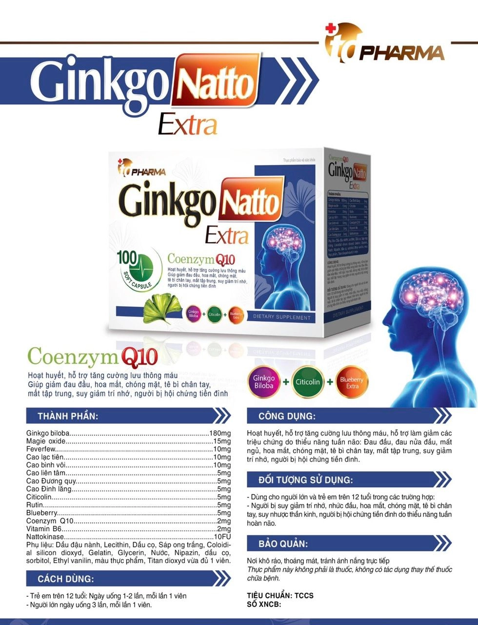 Viên uống hoạt huyết dưỡng não Ginkgo Natto Extra hộp 100 viên