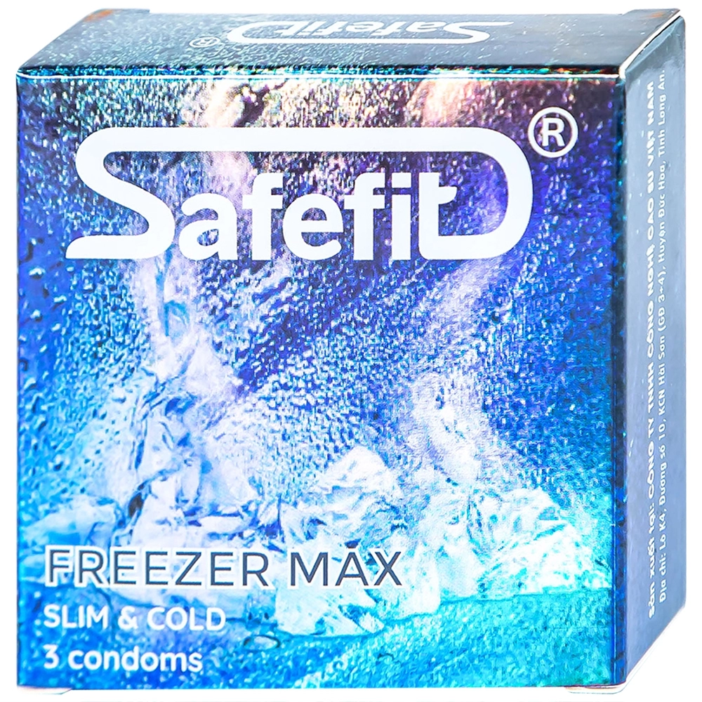 Chứa nhiều gel làm mát, kéo dài thời gian quan hệ bao cao su Safefit Freezer Max S52 hộp 3 cái