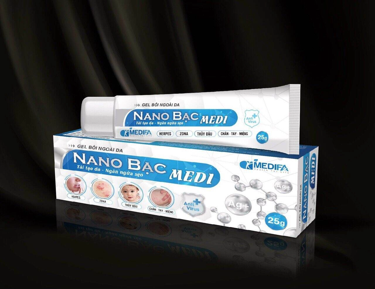 Gel bôi ngoài da tái tạo da, ngăn ngừa sẹo Nano Bạc Medi hộp 1 tuýp 25g