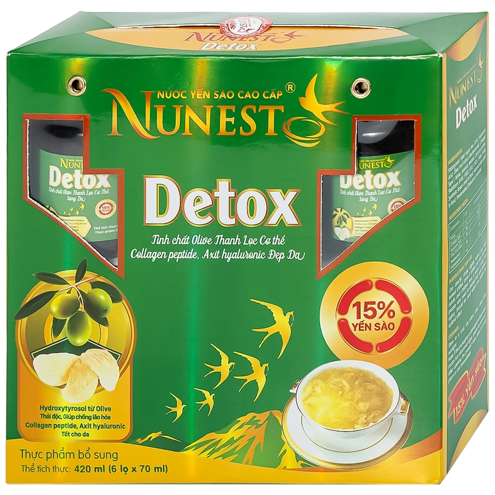 Thanh lọc, thải độc cho cơ thể, chống lão hóa nước Yến Sào Cao Cấp Nunest Detox hộp 6 hũ x 70ml