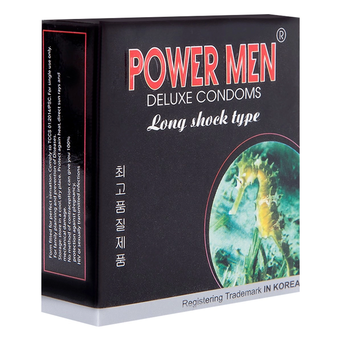 Bao cao su cá ngựa kéo dài thời gian Power Men Long Shock Type (đen) hộp 3 cái