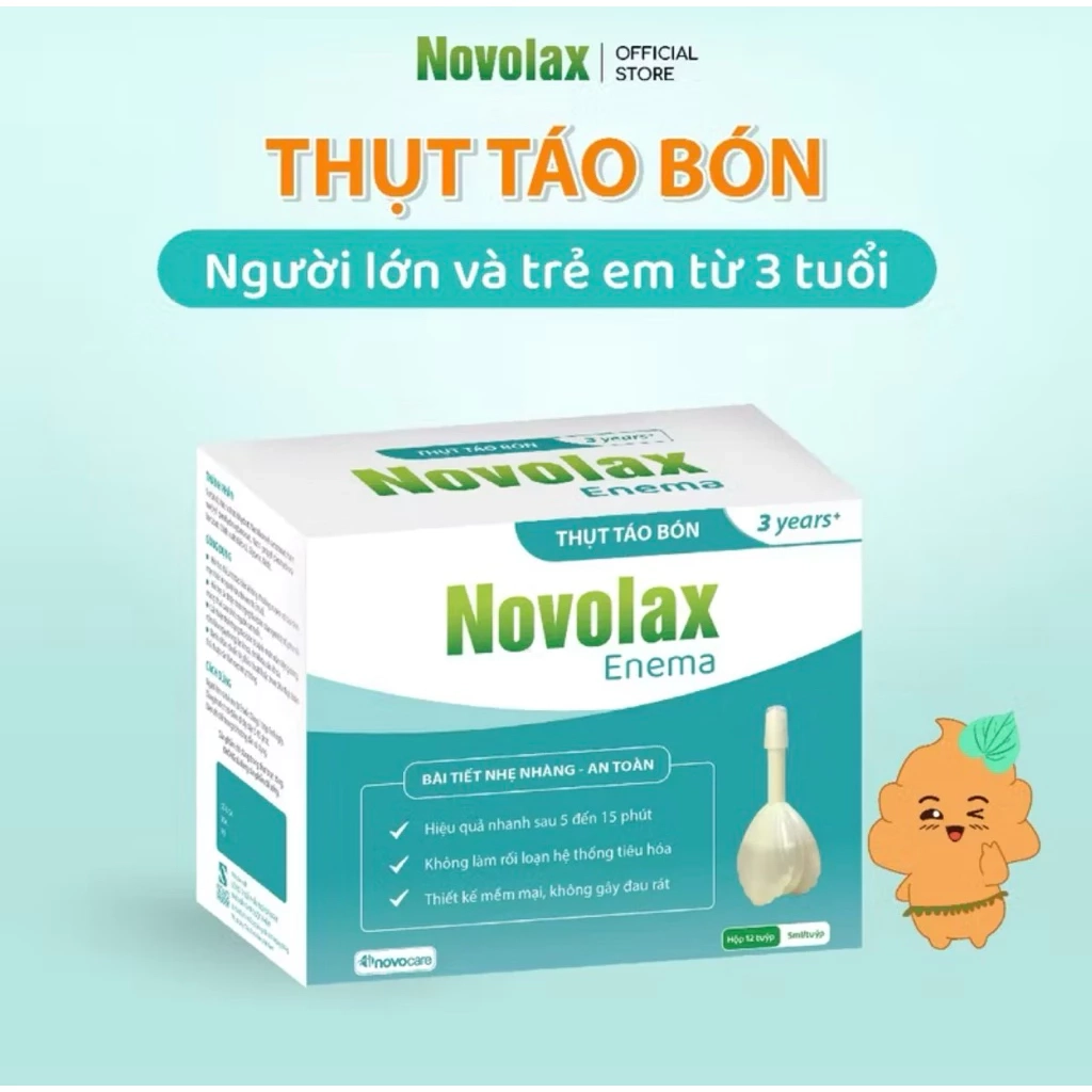 Hỗ trợ điều trị táo bón cho người lớn và trẻ 3 từ tuổi Novolax Enema hộp 12 tuýp x 6ml