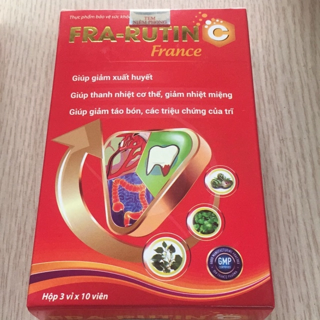 Giúp giảm xuất huyết, thanh nhiệt cơ thể, giảm táo bón Fra-Rutin C France hộp 3 vỉ x 10 viên