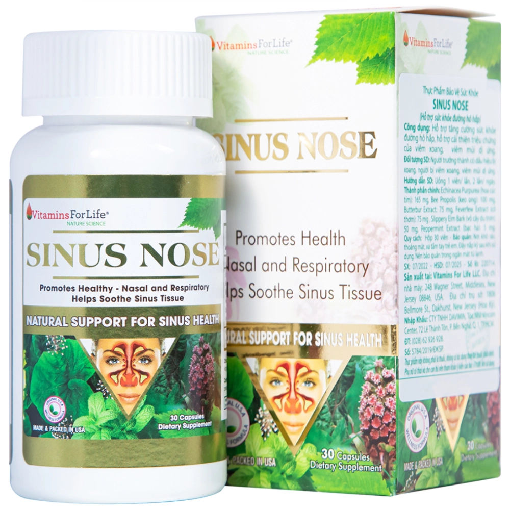 Hỗ trợ tăng cường sức khỏe đường hô hấp Sinus Nose Vitamins For Life hộp 30 viên