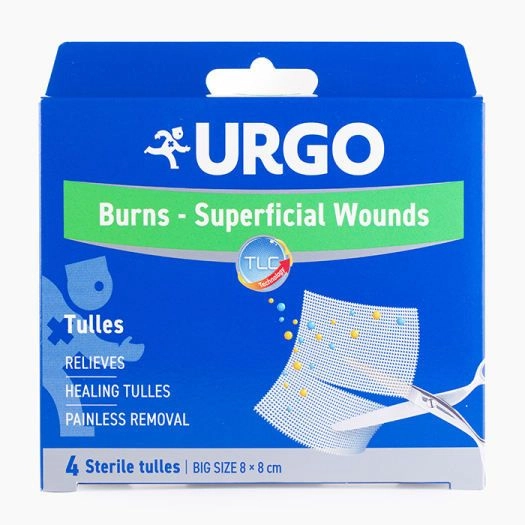 Gạc lưới tiệt trùng cho vết thương nông Urgo Burn-Superficial Wounds hộp 4 miếng 8cmx8cm