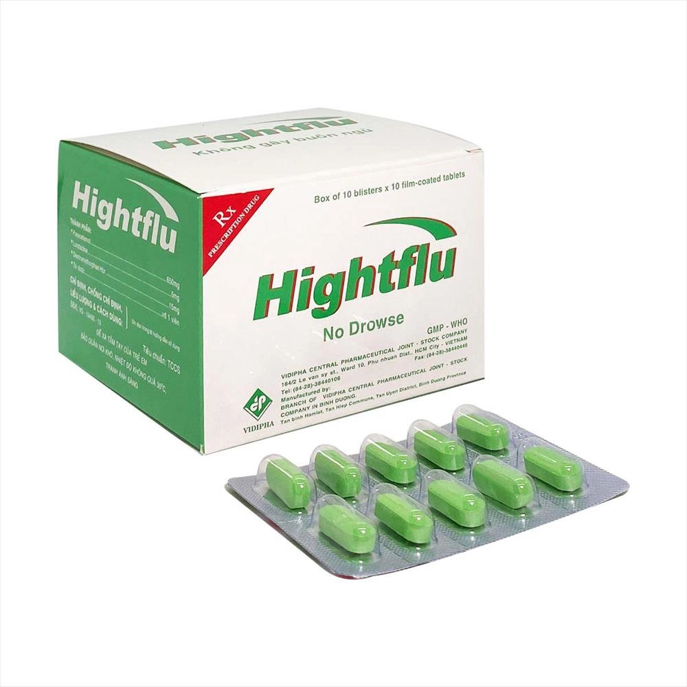 Thuốc điều trị cảm cúm Hightflu hộp 10 vỉ x 10 viên nén dài bao phim