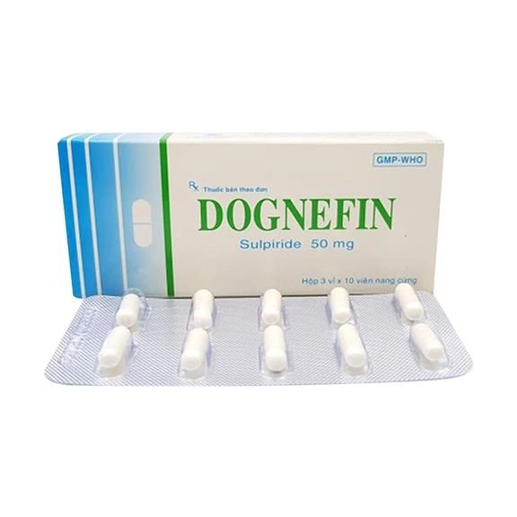 Thuốc trị rối loạn hành vi nặng, điều trị lo âu Dognefin (Sulpirid 50mg) hộp 3 vỉ x 10 viên nang cứng