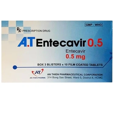 Thuốc điều trị viêm gan B mạn tính A.T Entecavir 0.5mg An Thiên hộp 3 vỉ x 10 viên