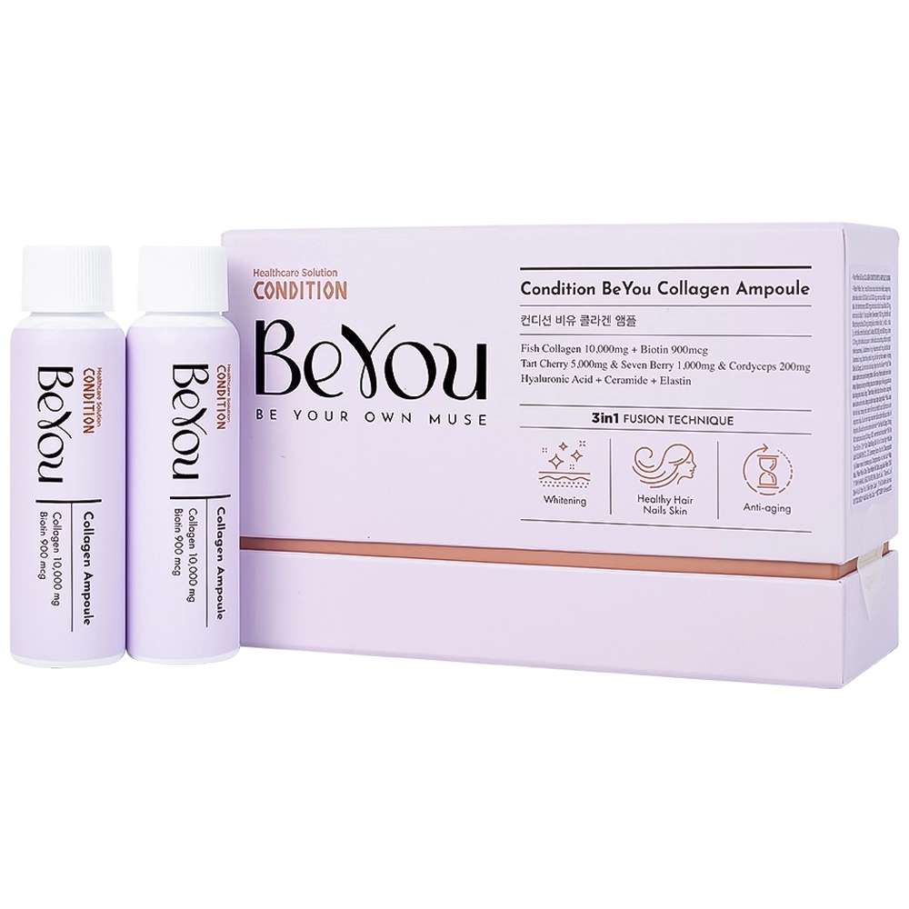 Hỗ trợ làm trắng da, chống lão hóa thực phẩm bổ sung Collagen Condition Beyou Ampoule 10,000mg hộp 10 chai x 50ml