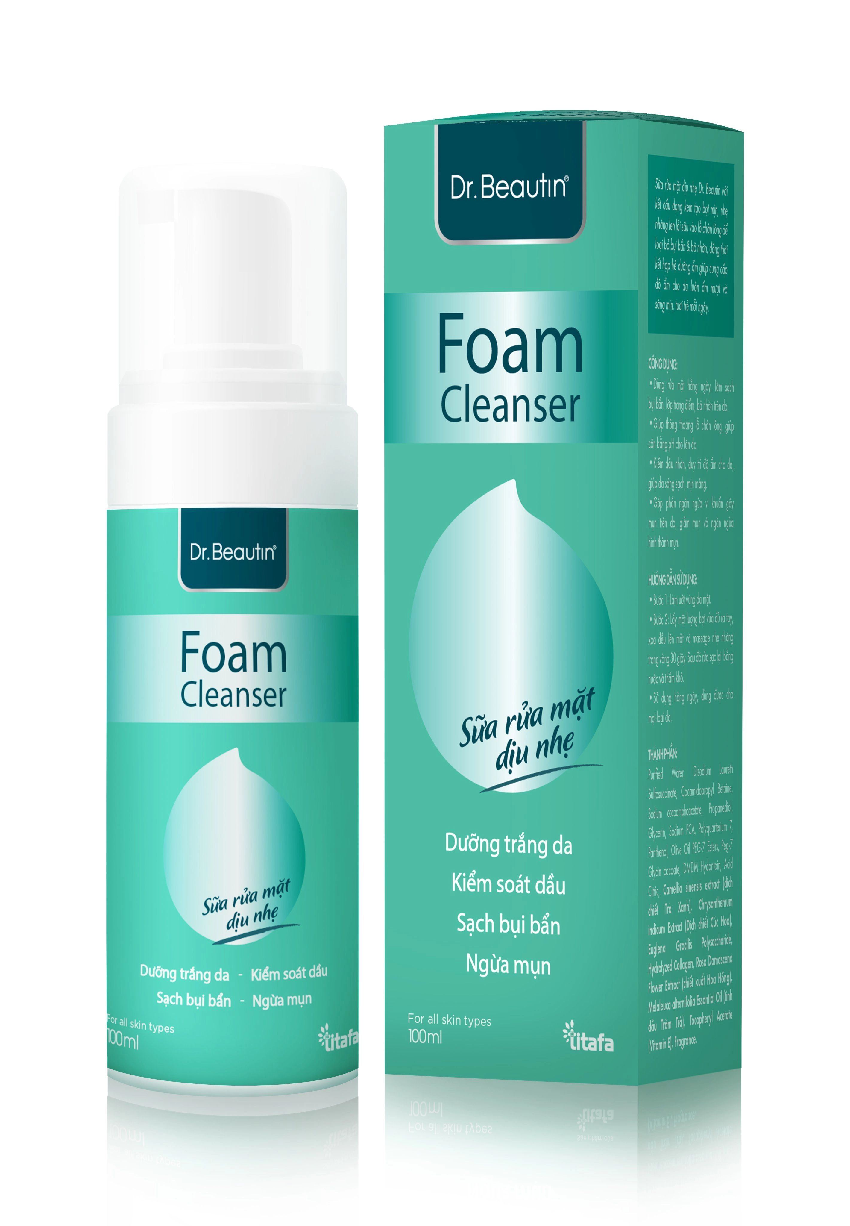 Sữa rửa mặt dịu nhẹ dạng bọt  Dr. Beautin Foam Cleanser hộp 1 chai 100ml