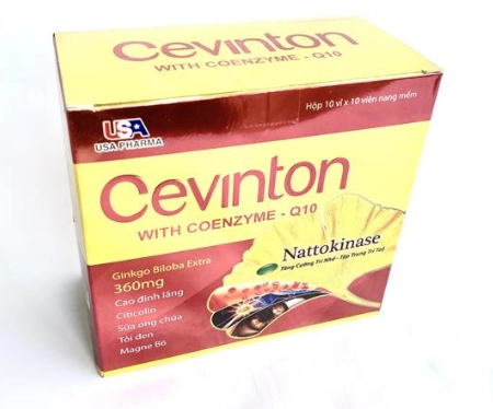Tăng cường trí nhớ, tập trung trí tuệ Cevinton With Coenzym - Q10 (USA Pharma) hộp 10 vỉ x 10 viên