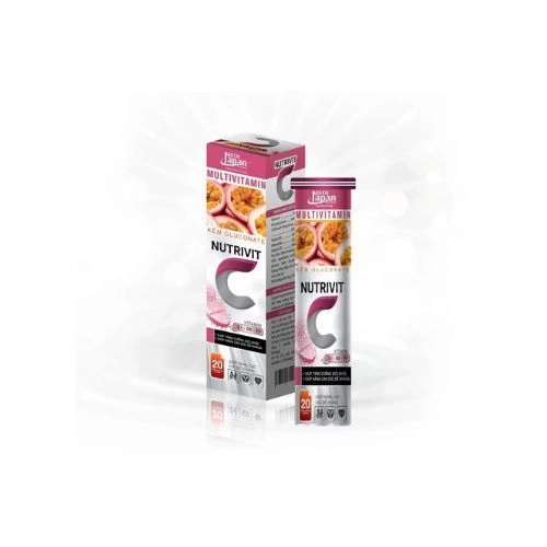 Hỗ trợ tăng cường miễn dịch, tăng cường đề kháng viên sủi Multivitamin Nutrivit C vị chanh dây tuýp 20 viên nén sủi