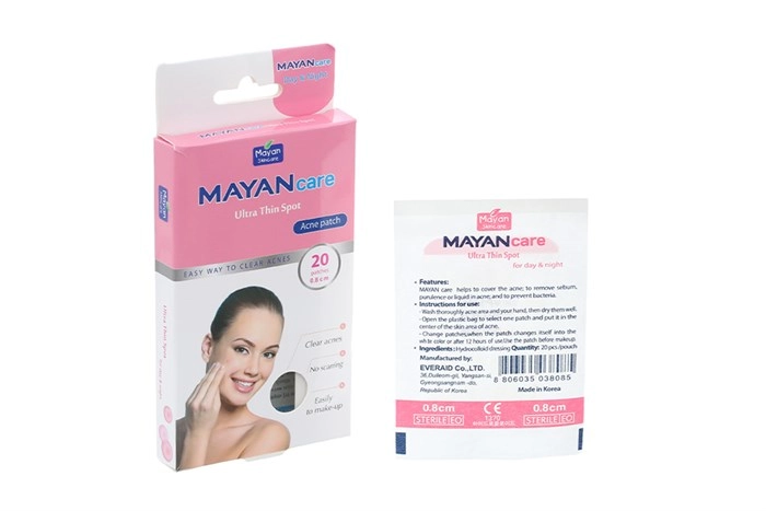Miếng dán mụn Mayancare Ultra thin spot hộp 1 tấm gồm 12 miếng 1.0cm + 08 miếng 0.8cm
