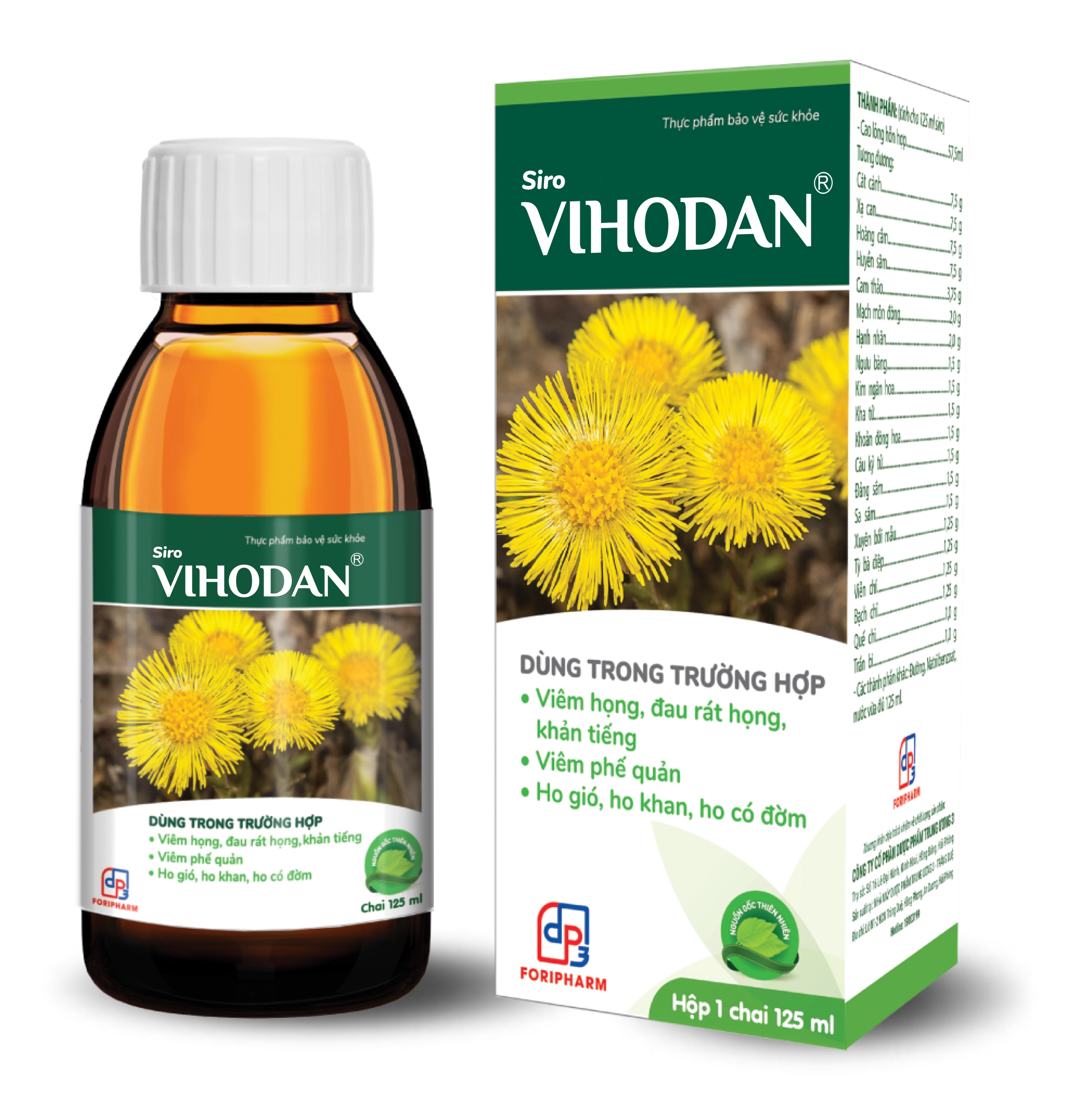 Hỗ trợ bổ phế, tiêu đờm, giảm ho Siro VIHODAN hộp 1 chai 125ml