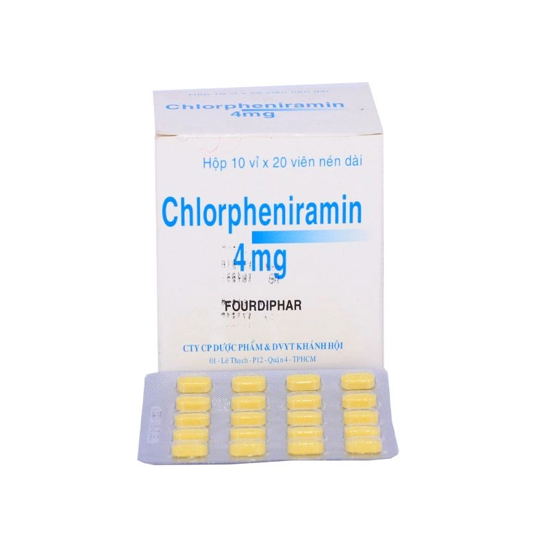 Thuốc chống dị ứng Chlorpheniramin 4mg (Fourdiphar) hộp 10 vỉ x 20 viên nén dài